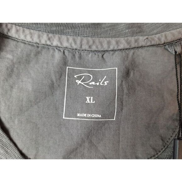 RAILS Skhi Henley Shirt Mens Sz XL Washed Black Stretch Long Sleeve Cotton - Picture 2 of 8